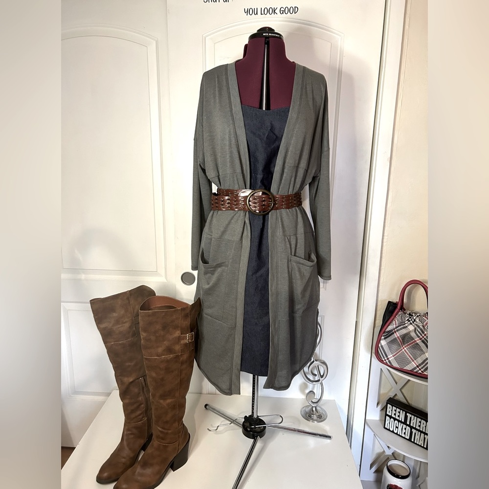 TruSelf long grey cardigan size large